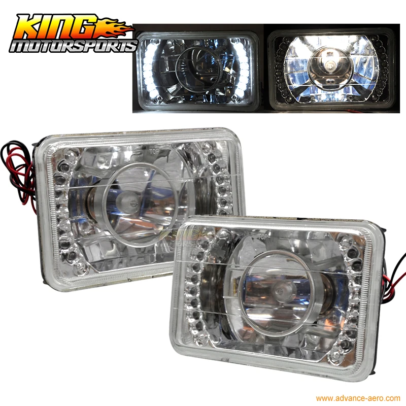 

For 6X4 Clear Square Sealed Beam LED Projector Headlights Lamps H4 Bulbs GMC Isuzu USA Domestic Free Shipping
