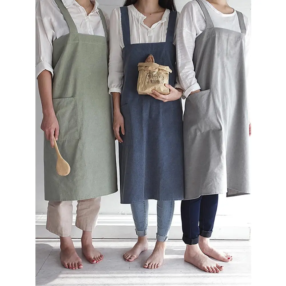 

Yfashion Nordic simple cotton working apron washed cotton hemp Kitchen Baking Florist apron