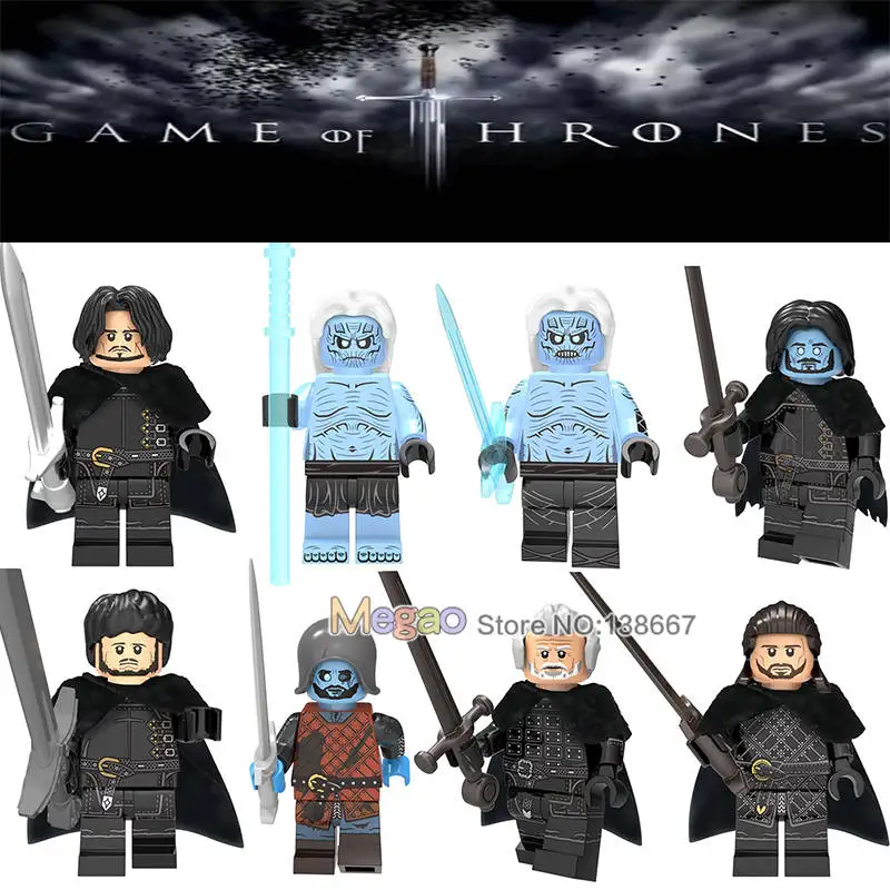 

Single Game of Thrones 8 Figures Silver Gold Knight Soldier Ice and Fire techniC Building Blocks Gift Toys For Children