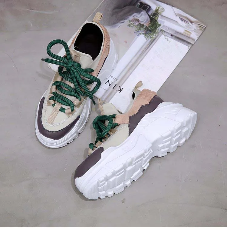 shop cheap Spring Sport Shoes Platform Sneakers PU Leather Casual Trainers on sale