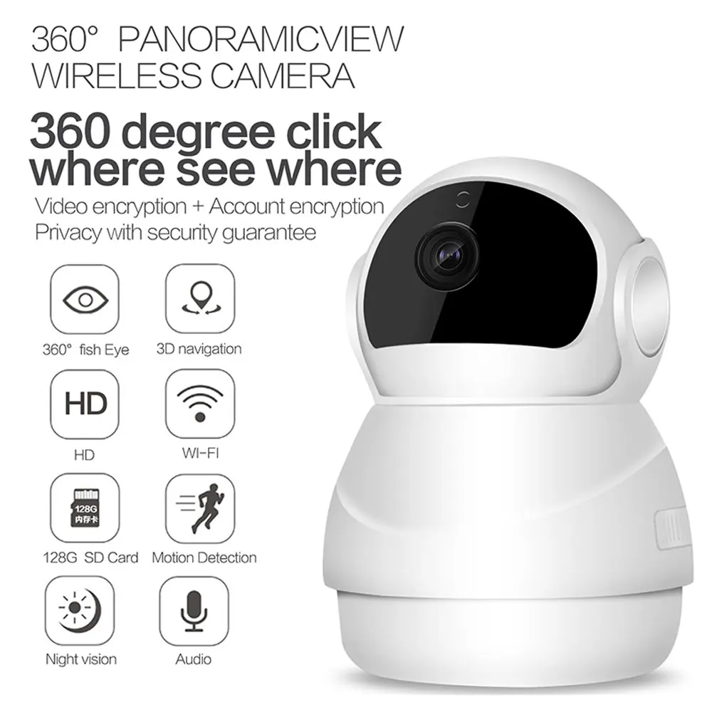 AHCVBIVN Smart Wifi IP Camera 360 Degree Panoramicview Wireless Camera Full HD Home Security H.264 Two Way Audio CCTV Camera