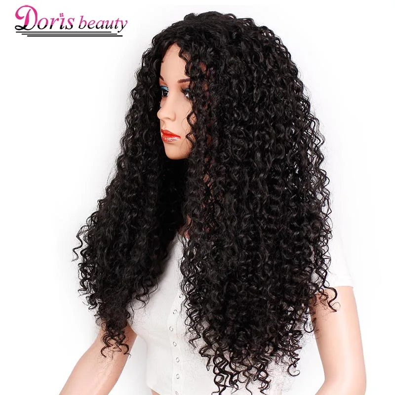 Doris beauty Ombre длинный афро кудрявый парик синтетические парики для женщин Черный Красный Африканская прическа натуральный термостойкий