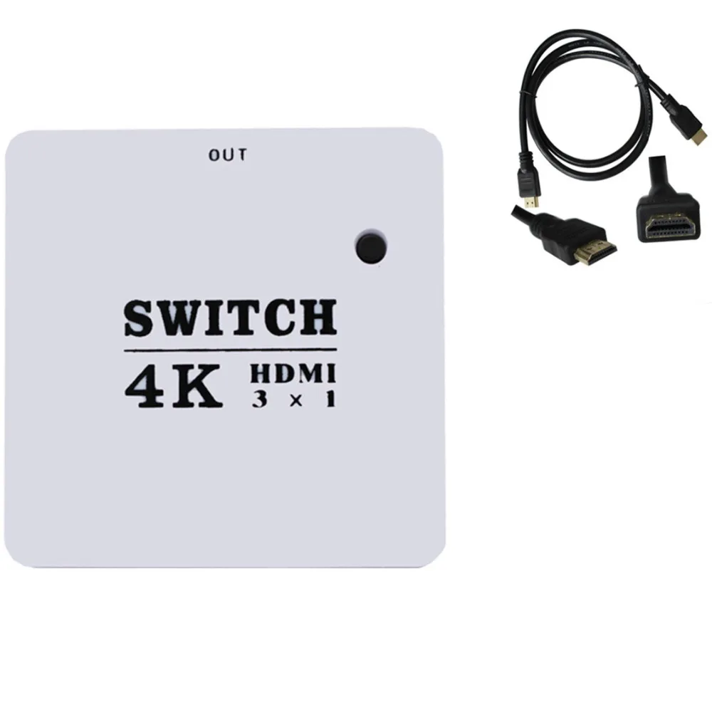 

New white 4k Mini 3 Port HDMI Switch 3x1 HDMI Switcher 3 input 1 output Splitter HDMI Port for HDTV 2160p Video with hdmi cable