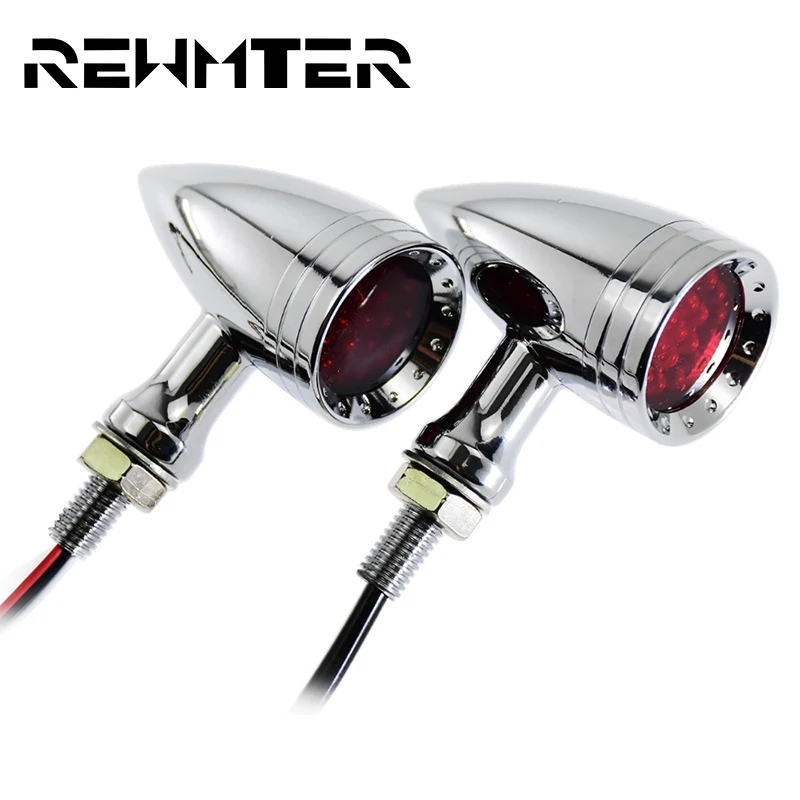

Motorcycle 10mm LED Turn Signal Vintage Bullet Blinker Red Indicator Lights Chrome Red Lamp Aluminum For Harley For Yamaha