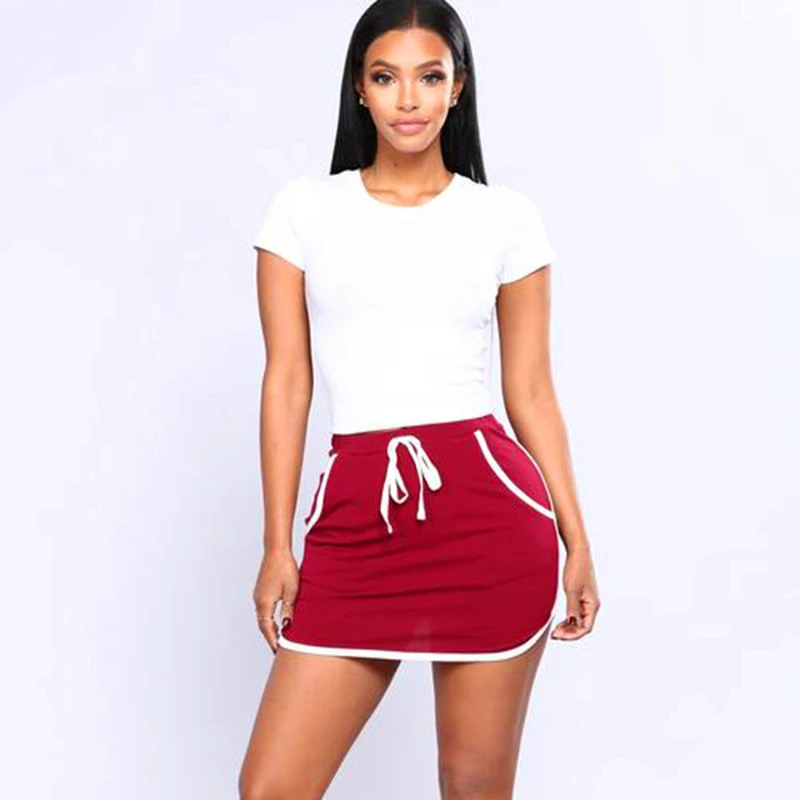Белая полосатая мини-юбка с эластичной резинкой на талии, Женская мода, летние короткие юбки на завязках, Клубные юбки-карандаш, Saia Mujer