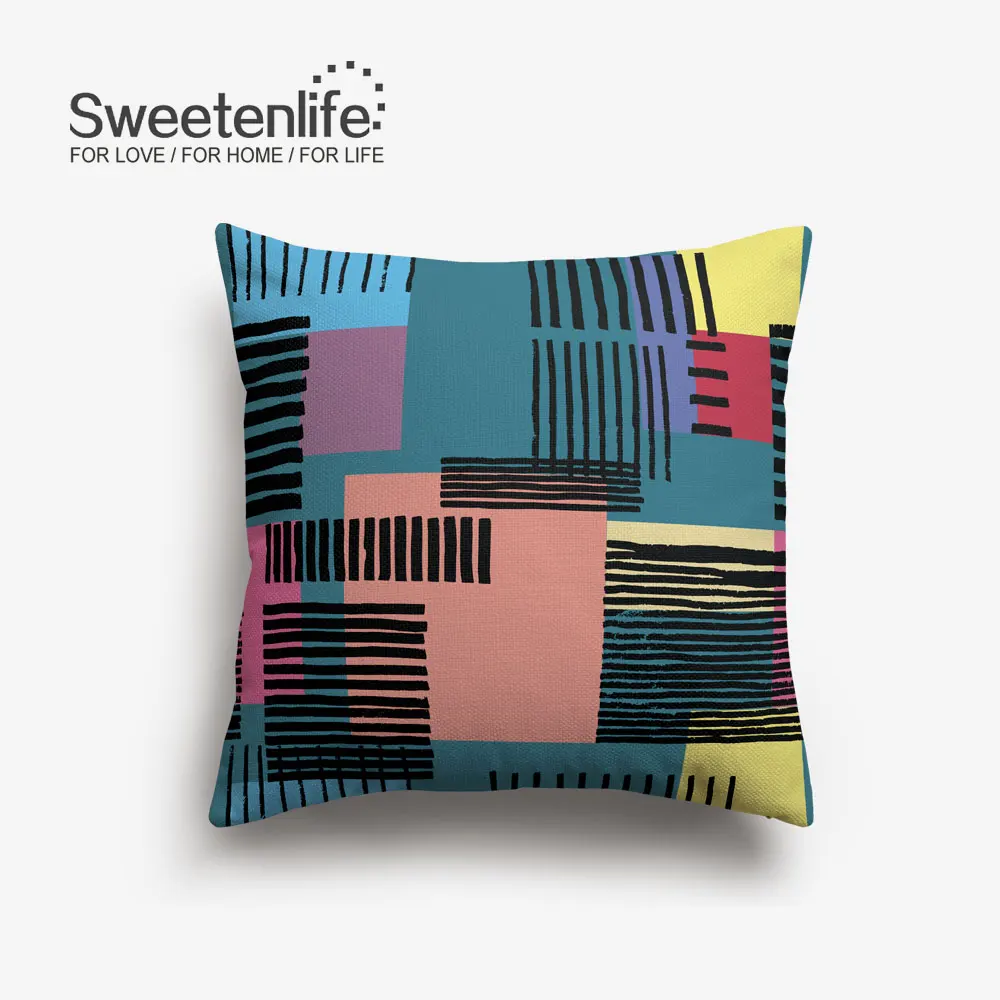Sweetenlife полосатая Геометрическая Подушка для стула, ручная работа, черные полоски, наволочки для подушки, домашний декор, желтые и бежевые тона, наволочка для подушки