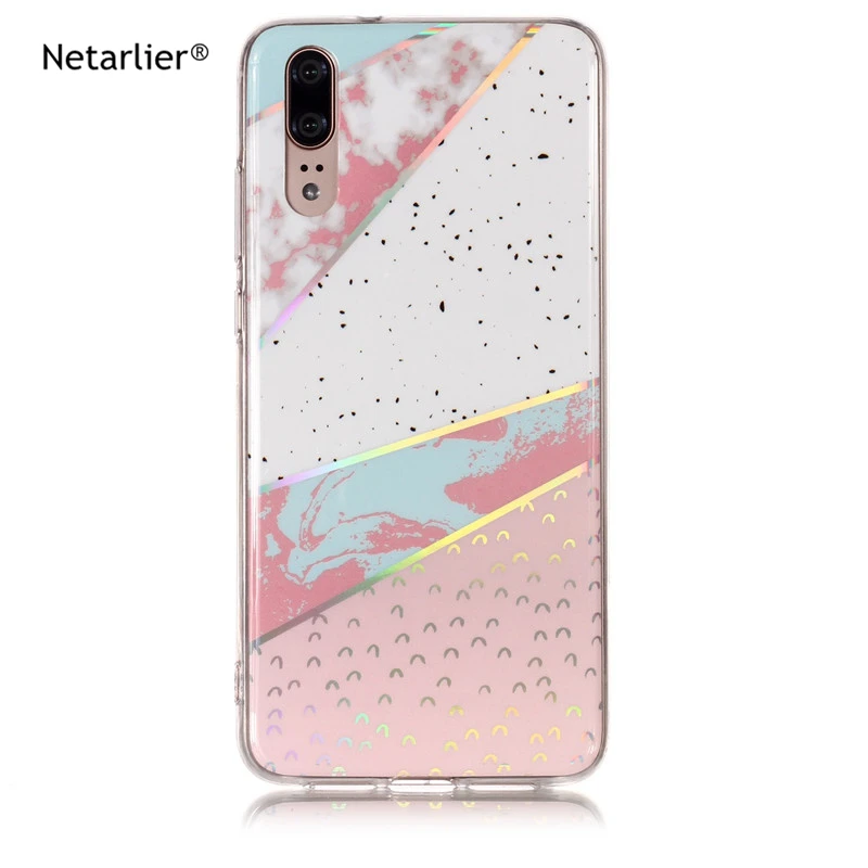 

Netarlier Case For Huawei P20 Color Laser Pattern Marble IMD TPU Soft Case Glossy Back Cover Electroplating Bling Chrome