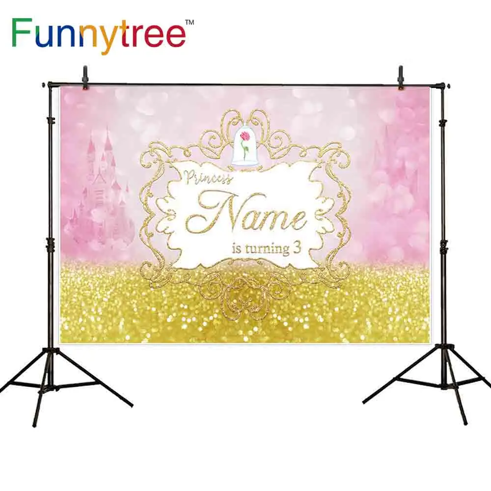 Фоны Funnytree для фотостудии принцесса день рождения золотой замок украшение детей