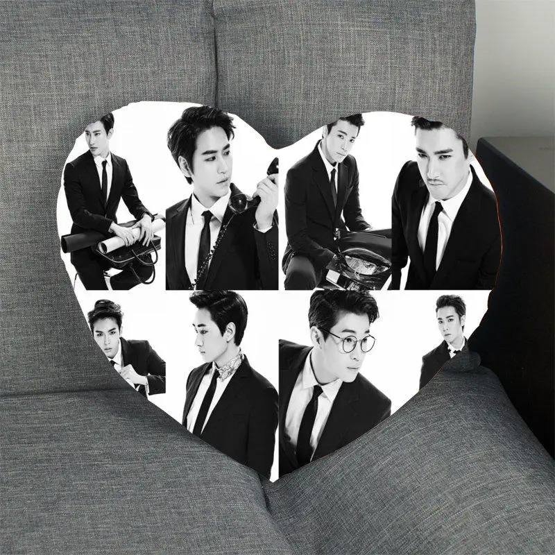 

Kpop Custom Super Junior Pillow Case Heart Shaped Zipper Pillow Cover Satin Soft No Fade Pillow Cases Home Textile Decorative