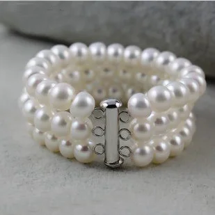 3 Rows Genuine Pearls Bracelets Multi Strand Bracelet Top 3 Rows Genuine Pearls Bracelets Multi Strand Bracelet Top Quality Women Pearl Jewelry Wedding