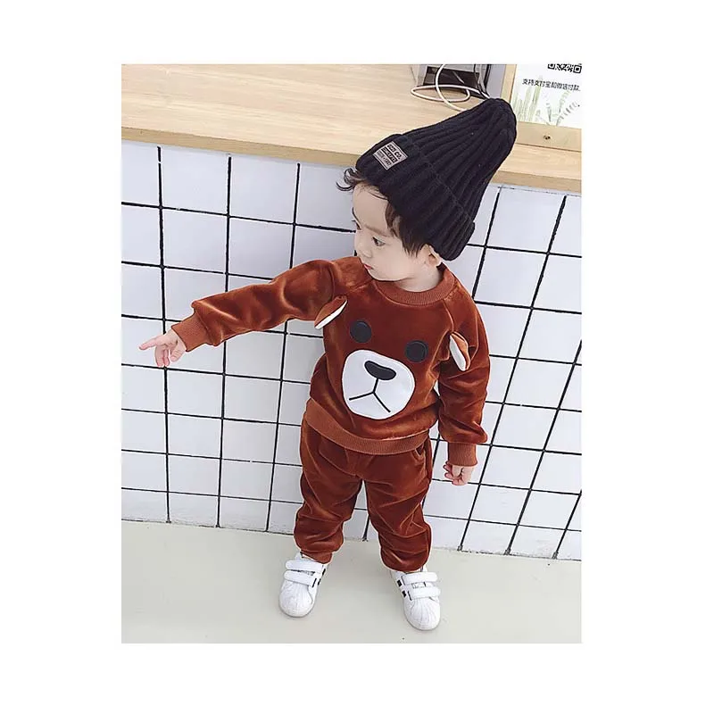 BINIDUCKLING/ г. осенне-зимняя детская одежда для маленьких мальчиков комплект одежды для девочек, плотные теплые бархатные толстовки с героями мультфильмов+ штаны, комплекты
