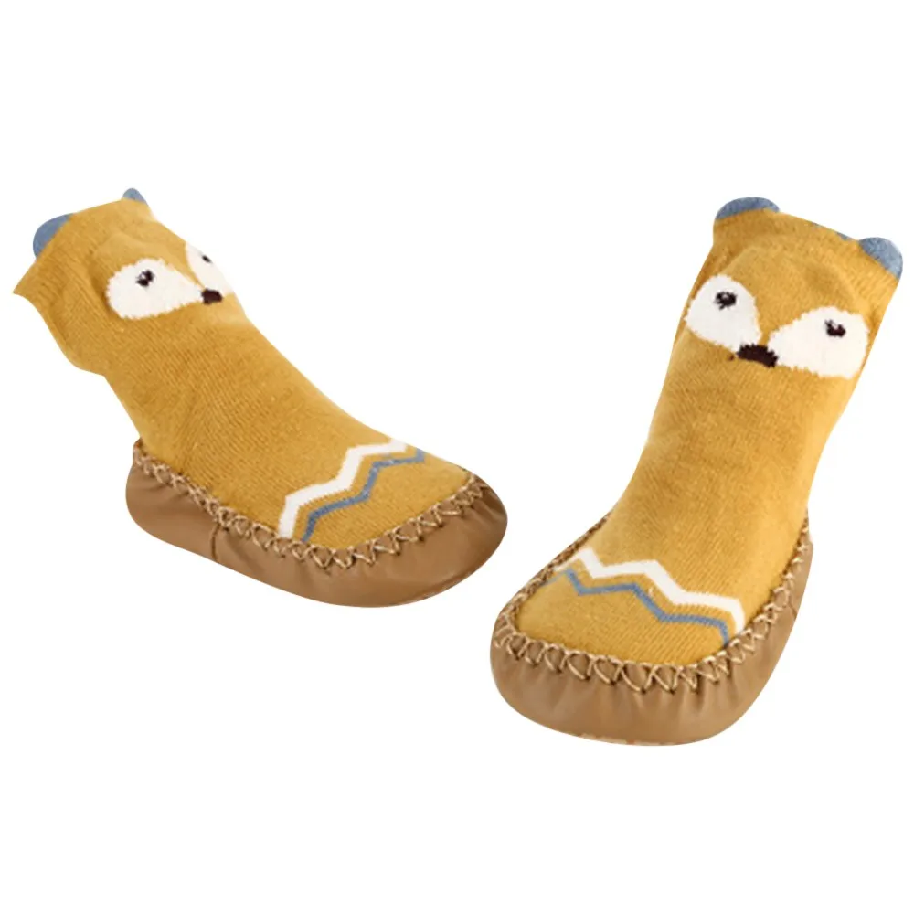 Зимние детские носки для малышей, носки для мальчиков и девочек, Длинные хлопковые толстые теплые нескользящие носки с милыми мультяшными животными, тапочки Calcetines Bebe - Цвет: Yellow