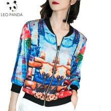 Новые высококачественные весенние модные куртки с длинными рукавами и принтом с круглым вырезом на молнии женские свободные женские куртки C 280