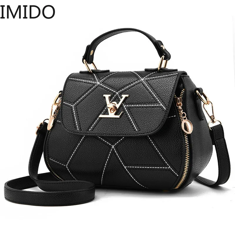 

IMIDO 2019 Fashion Woman Geometry Small V Style Saddle Luxury Handbags Crossbody For Women Famous Brands Messenger Bags Designer