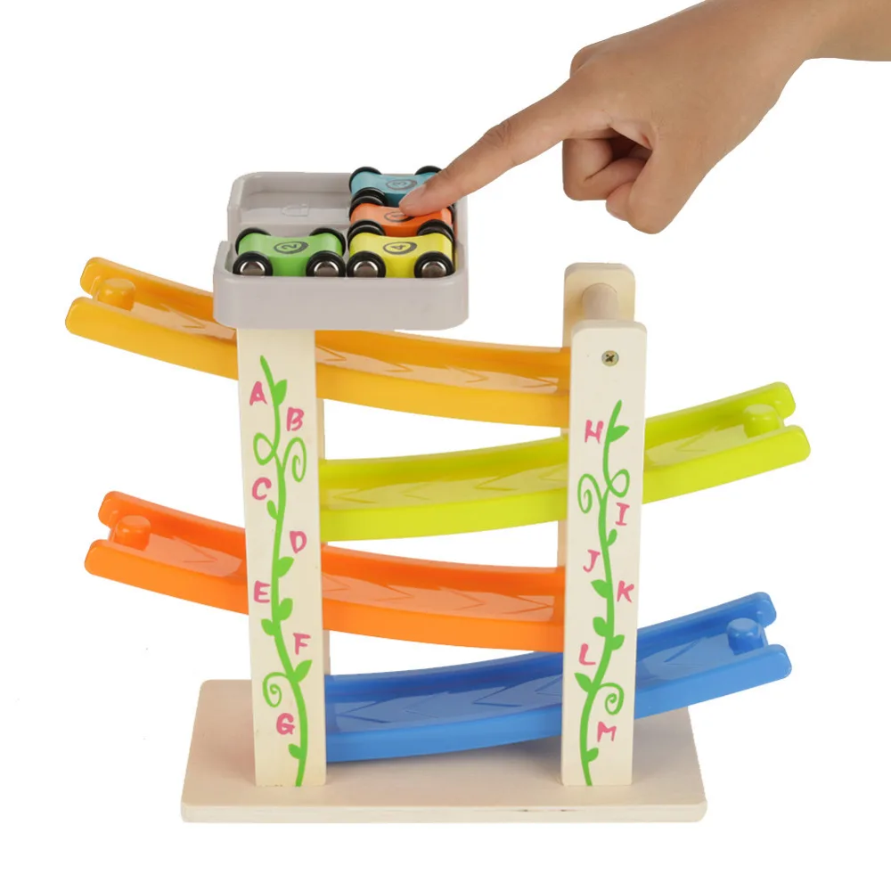 Click Clack Racetrack Wooden Childrens Car Slider Race Track Run Toy