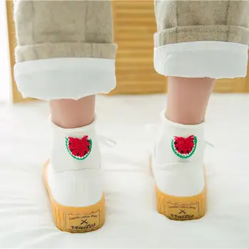 

New Fashion Tube Socks Japanese Kawaii Cherry Watermelon Lovely Women Ankle Socks Breathable Cotton Elastic Girl Curling Edge Tu