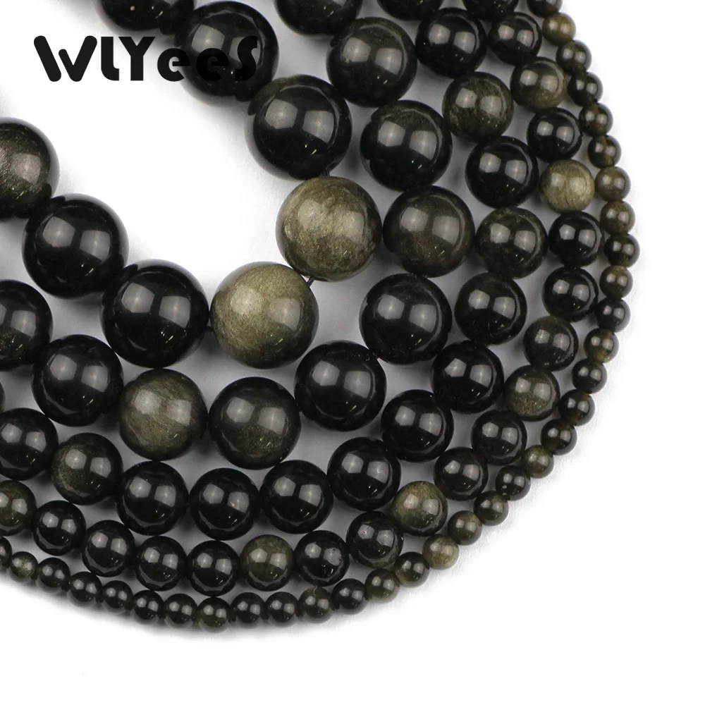 

WLYeeS Natural stone Gold obsidian stone 4-12mm round loose bead Pick Size for Jewelry bracelet necklac making DIY Factory price