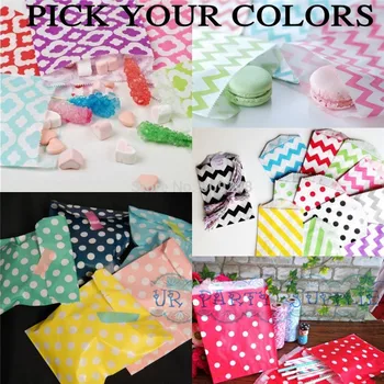 

Pick Your Colors 100pcs Striped Chevron Polka Dot Mod Party Paper Candy Favor Bags Blue Pink Red Green Black Gift Treat Bags