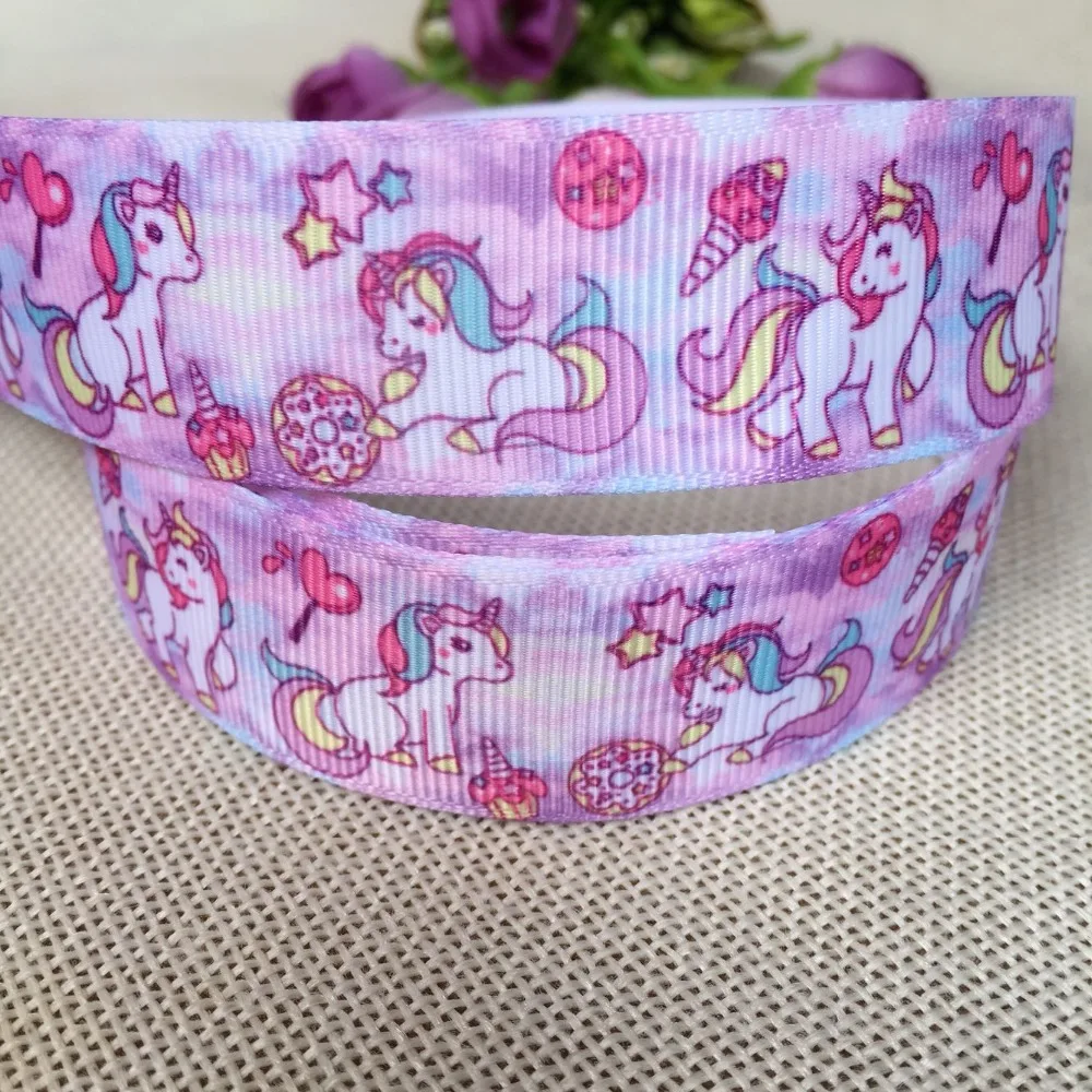 

1 "25MM New cartoon rainbow unicorn printed fold over elastic ribbon red heart and ball handmade hair bows 10 yards