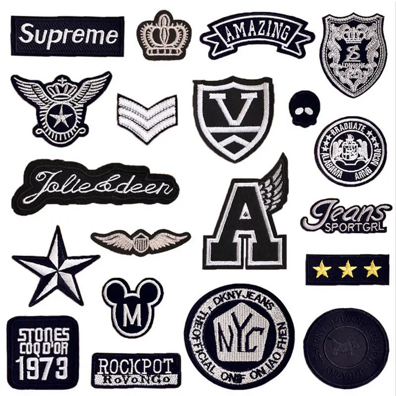 DIY decoration 10PCS Black White Patch Stickers for Clothes Parches