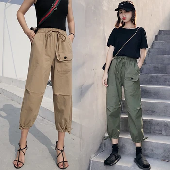 

Women's Summer casual pants elastic waist Pockets pants lady work wear trousers harem England style pants female spring Autumn