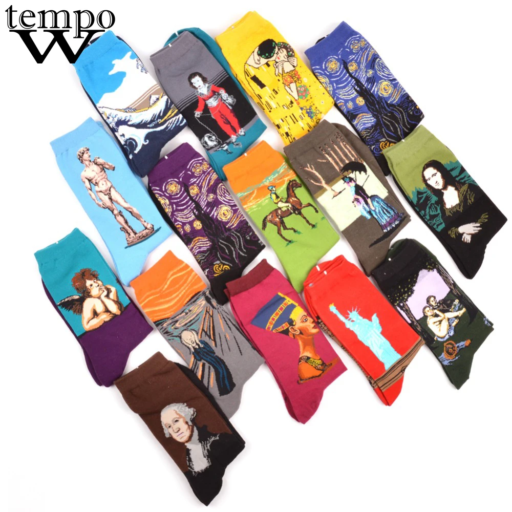 

1 Pair Womens Famous Painting Art Printed Funny Casual Cotton Crew Socks Winter Spring Warm Socks Unisex Colorful Dress Socks