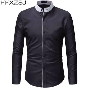 

FFXZSJ Brand autumn New Hot sale Men's Shirts Fashion Brand Slim fit Solid color Shirt Male Long Sleeves Casual Shirt Camisa