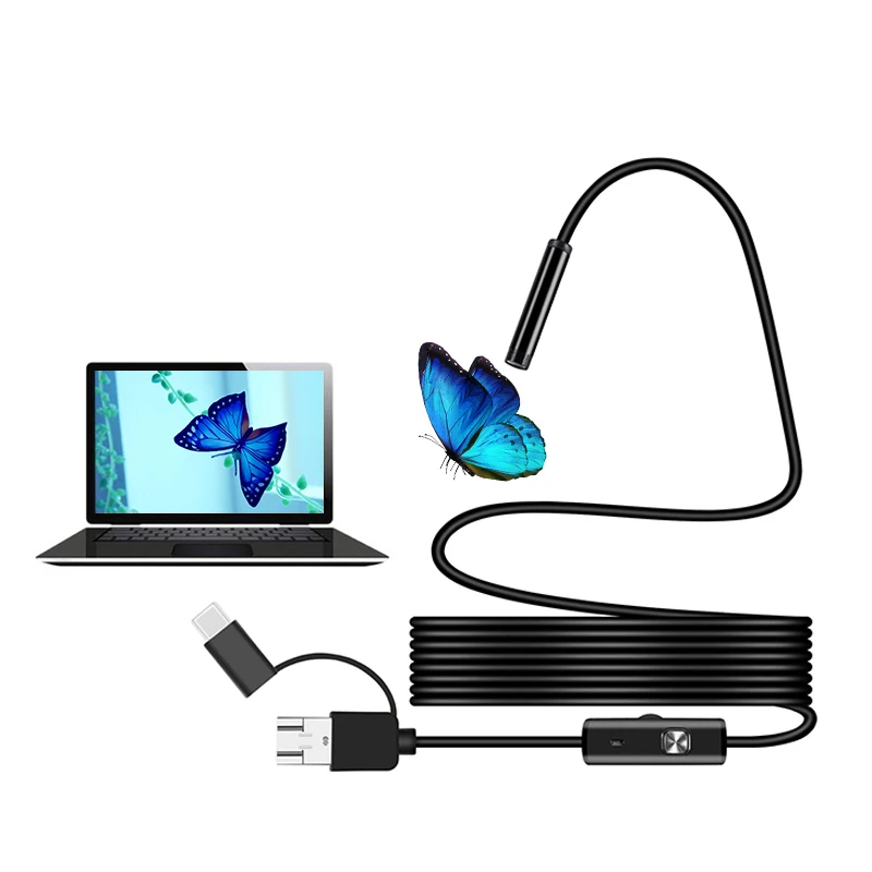 

1080P 8 мм объектив 1 м 2 м 5 м змея мягкая/Жесткая фотокамера USB Type C Инспекционная камера светодиодная фотокамера для Android ПК Отоскоп камера