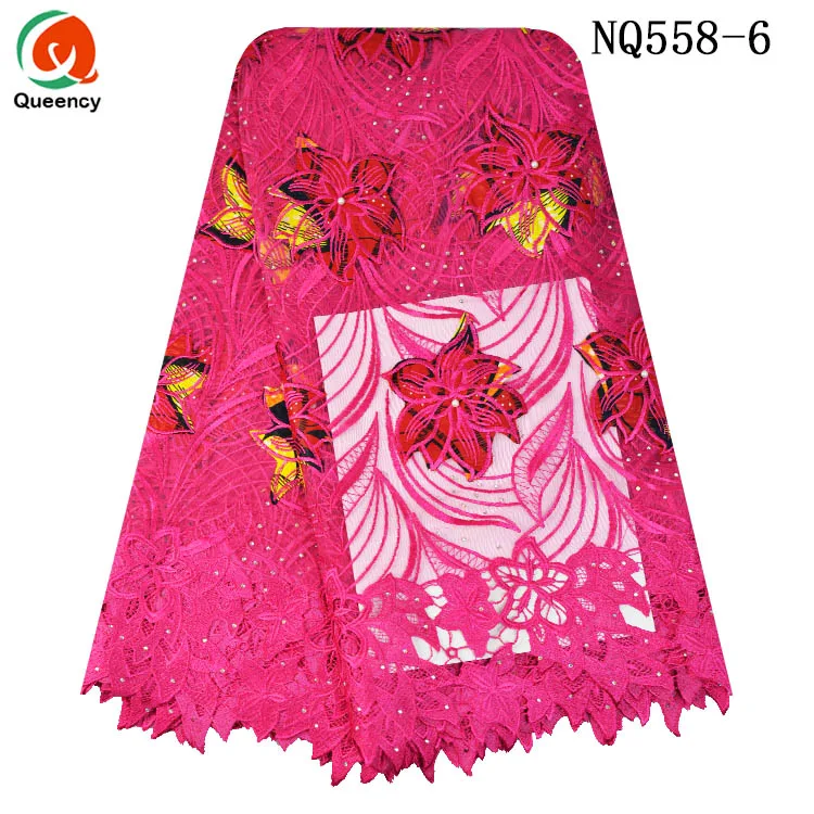 NQ558 Африканский хлопковый, кружевной, с вышивкой тюль платья ткань с бисером и камнями многоцветные Chantilly шнур кружева