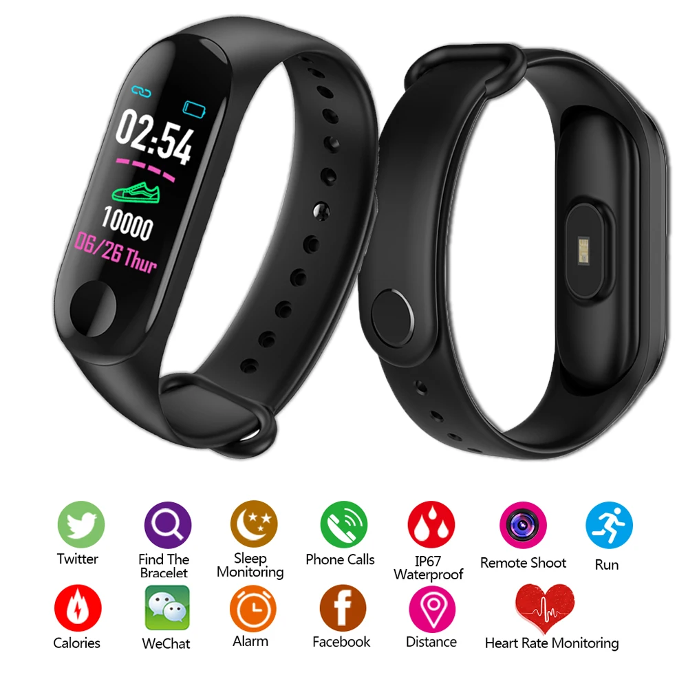 

New M3 Pro Smart Band Waterproof Fitness Tracker Smart Bracelet Blood Pressure Heart Rate Monitor Sports Smart Watch PK Mi Band3