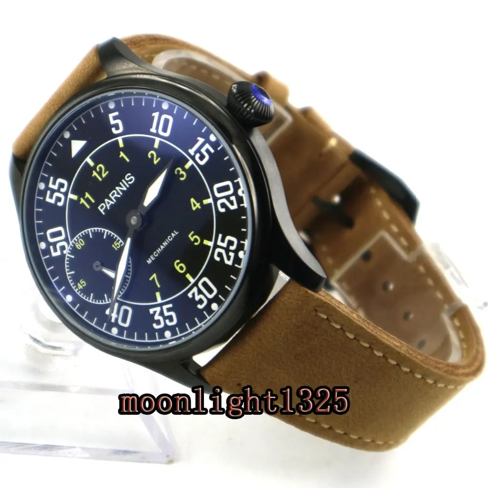 44mm parnis black dial PVD case 3600 hand winding 6497 mechanical mens watch 44mm parnis black dial PVD case 3600 hand winding 6497 mechanical mens watch