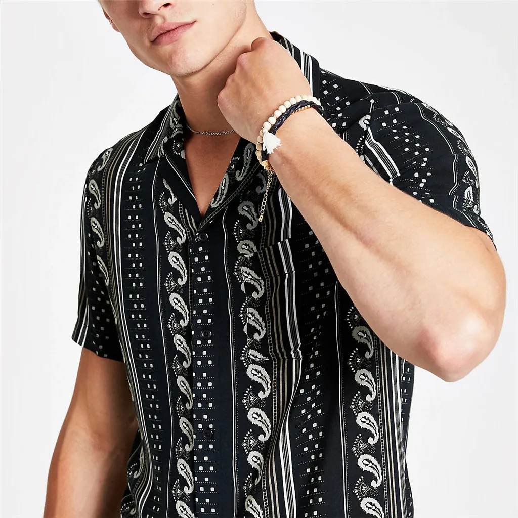 Feitong, мужская рубашка, летняя, модная, повседневная, с отворотом, с принтом, короткий рукав, рубашка, топ, camisa social