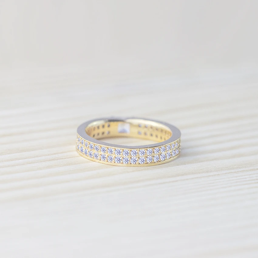 Austrian Crystals Couple Rings Gold Color Anelli Donna Layered Engagement Rings For Women Elegant Wedding Jewelry Bague Femme