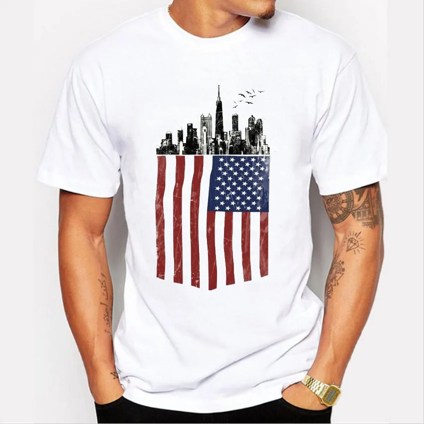 Мода американский флаг футболка с принтом Для мужчин Летний стиль Повседневное базовые Топы мужской Лос-Анджелес дизайн Swag футболка