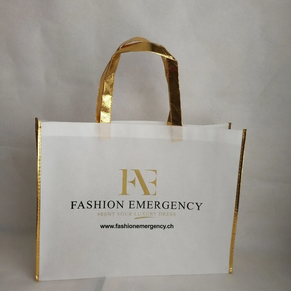 500 шт/лот многоразовые Модные женские белые нетканые ткани сумка для покупок с золотой или серебряной отделкой подарки, обувь Clthes