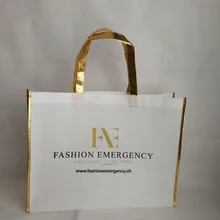 500 шт/лот многоразовые Модные женские белые нетканые ткани сумка для покупок с золотой или серебряной отделкой подарки, обувь Clthes