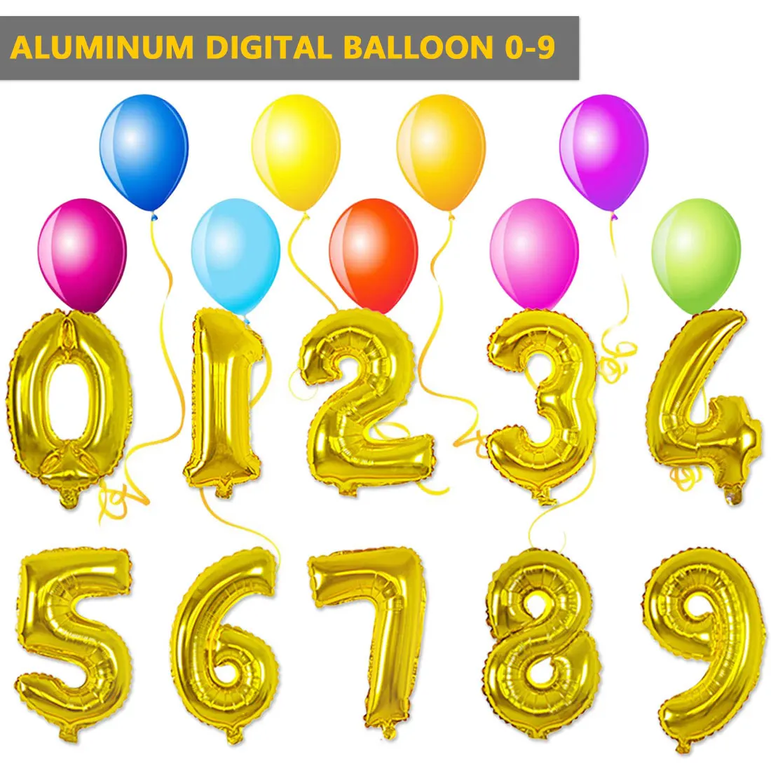 

Wedding Supplies 10pcs 0-9 16inch Foil Balloon Helium Number Golden Balloons Decoration Birthday Party Souvenirs Favors