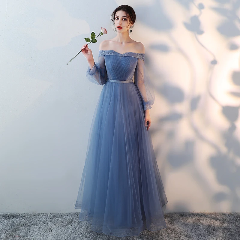 Новое серое-синее длинное сексуальное женское платье подружки невесты, женское платье принцессы