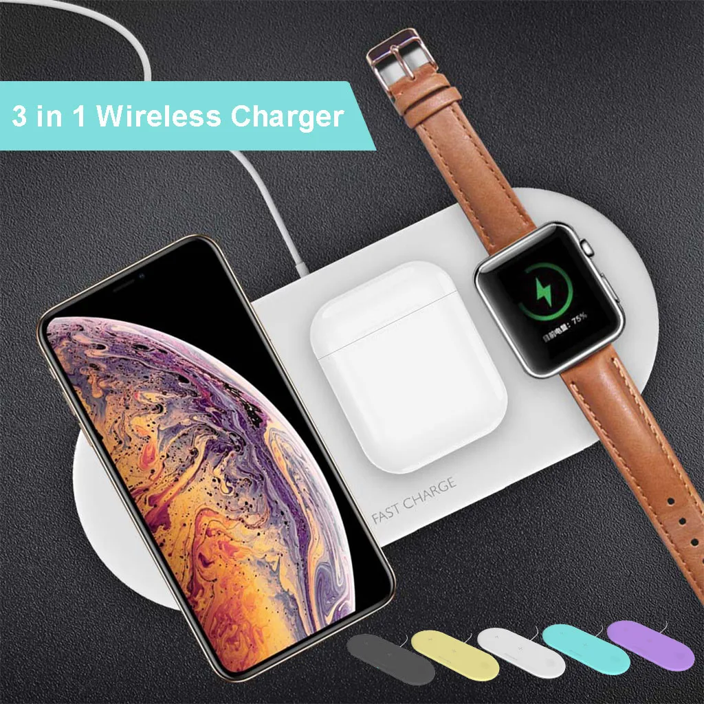 

3in1 Fast Charging Wireless Charger Pad Qi Wireless Charger Holder Airpower for iPhone XS Apple Airpod 2 Apple Watch Series 4