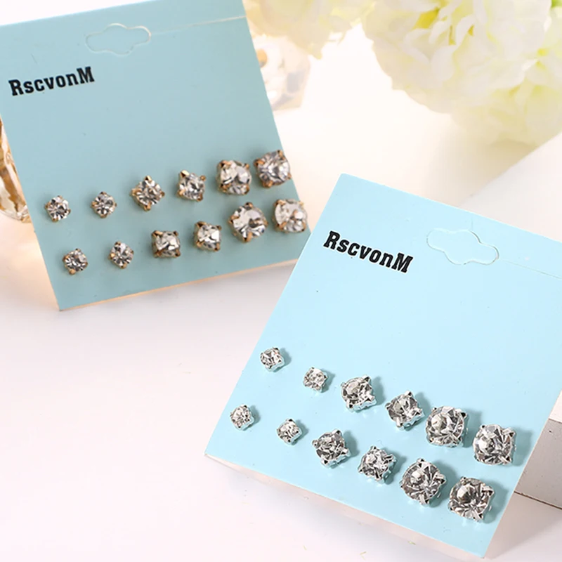 

Fashion 6 Pair/ set Punk Accessories Crystal Stud Earrings Set For Women Round Flower Gothic Design Brincos Jewelry Bijoux A4