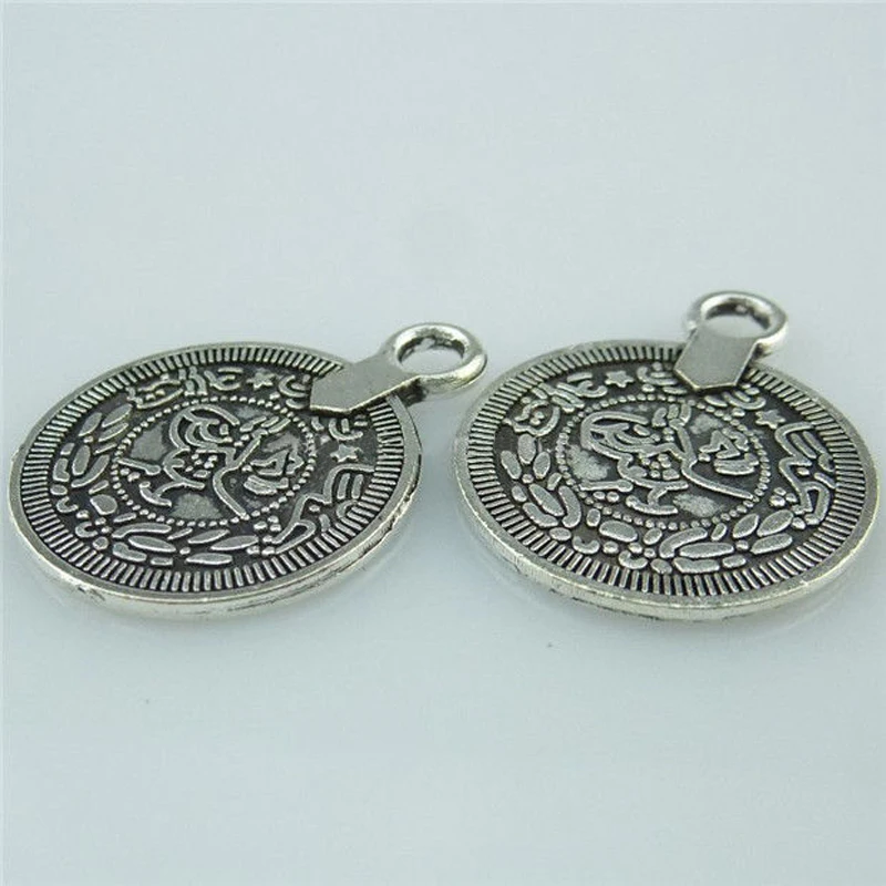 10pcs Vintage Antique Silver Plated Coin Pendant Fit Handmade DIY Earring Necklace Bracelet Charms Jewelry Making Accessories