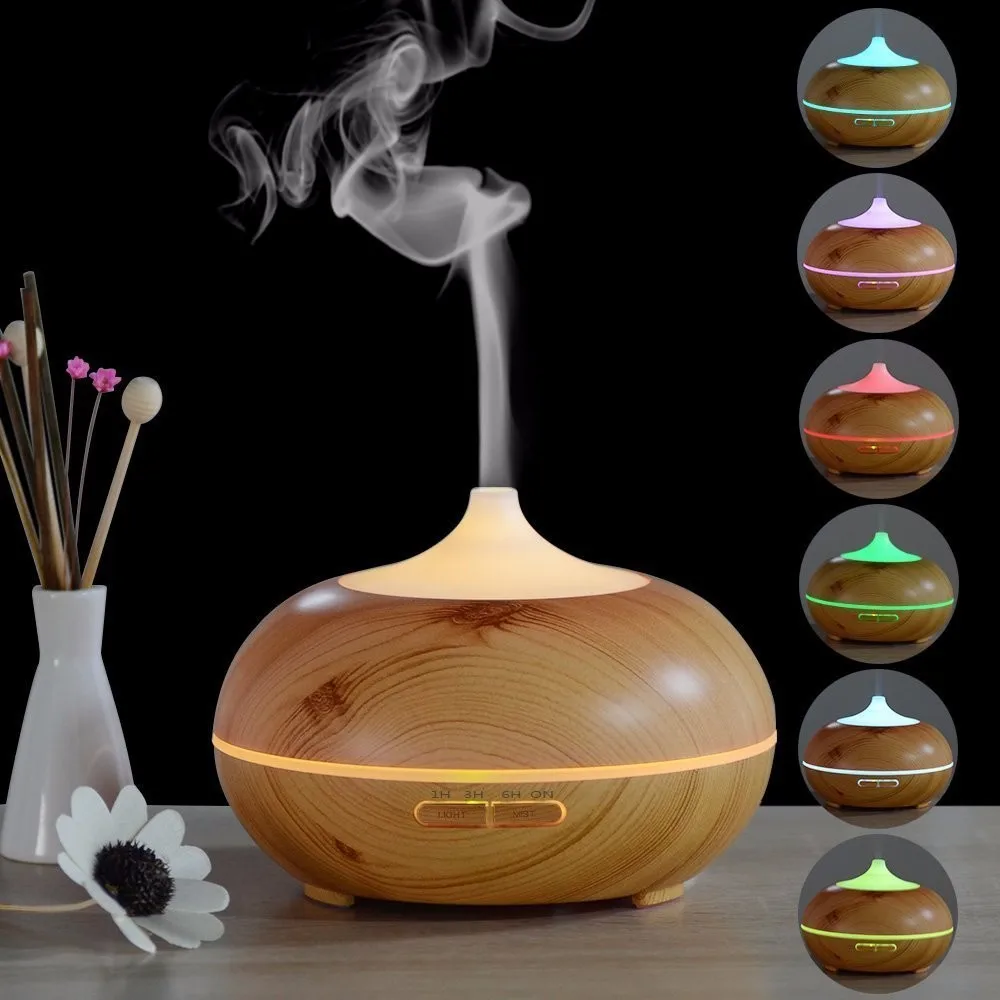 7 Color Changing LED Light Aroma Diffuser 300ML Wood Grain Aromatherapy Essential Oil Diffuser Ultrasonic Air