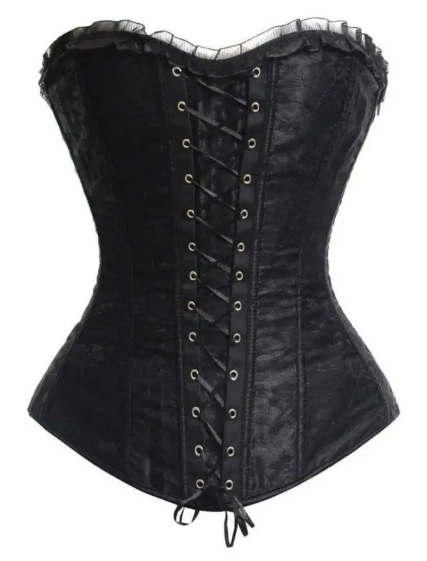 

Women's Sexy Satin zipper side Overbust Corset Black Lace Overlay Corsets and Bustiers Waist Trainer Shapewear Espartilho
