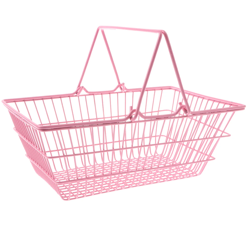 2pcs Kids Mini Metal Supermarket Shopping Basket For Kitchen Fruit Vegetable Food Grocery Storage Pretend Play Tools Toy Gifts