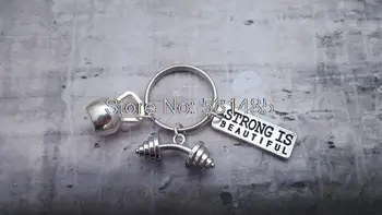 

12pcs/lot Gym Keyring Fitness Keychain Charms Gym Accessory, Dumbell Keyring Strong Is Beautiful Kettlebell Keyring