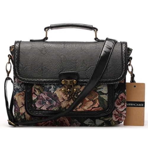 Annmouler дизайнерские женские сумки ретро сумка через плечо из искусственной кожи пэчворк цветочный принт сумка через плечо портфель сумка - Цвет: C