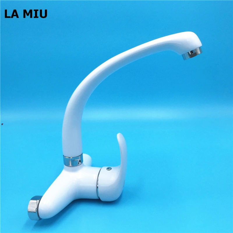 

LA MIU Free Shipping Brass White Kitchen Faucet Single Handle Mixer Cold and Hot Kitchen Tap 360 Rotation Grifo PR 3115UW