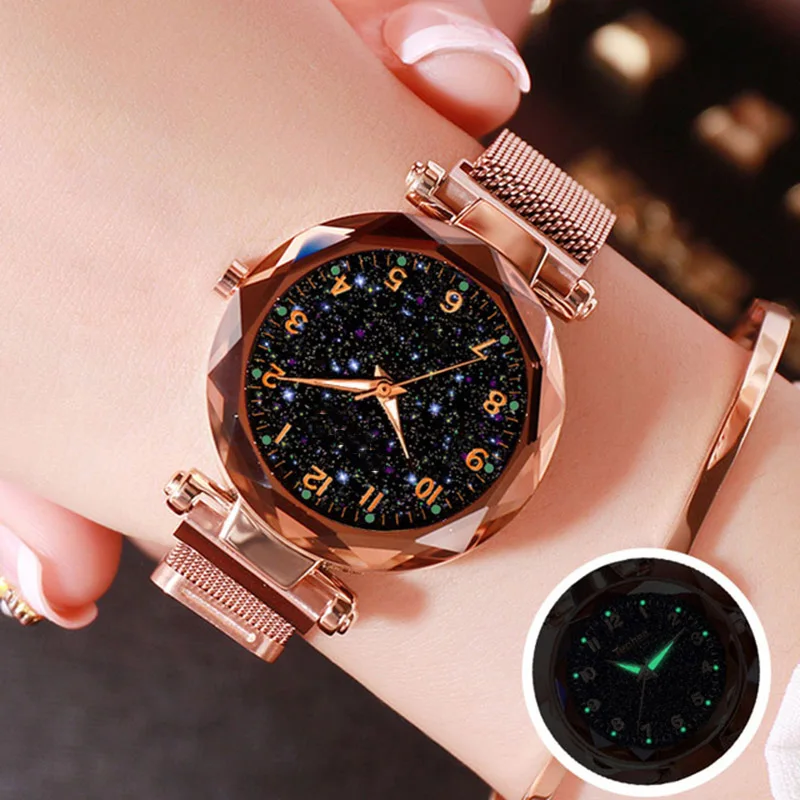 

Luxury Luminous Rose Gold Women Watches Starry Sky Magnetic Female Wristwatch Waterproof Clock relogio feminino zegarek damski