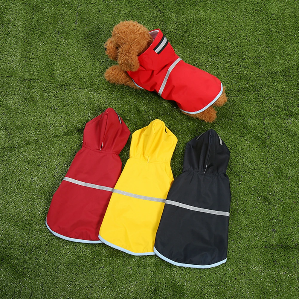 Летний дождевик для собак с капюшоном, Водонепроницаемые Куртки из искусственной кожи, дождевик для собак, новинка, 3 цвета