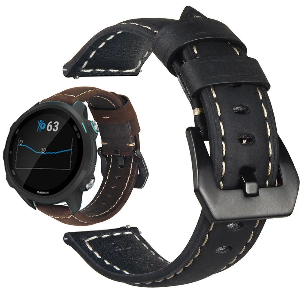 

Genuine Leather Band Strap For Garmin Forerunner 245 245M Music / Vivoactive 3 Smart Watch Replacement Bracelet Belt Watchband
